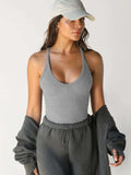 Ribbed V-Neck Halter Tank Top - Trendsi - Flyclothing LLC