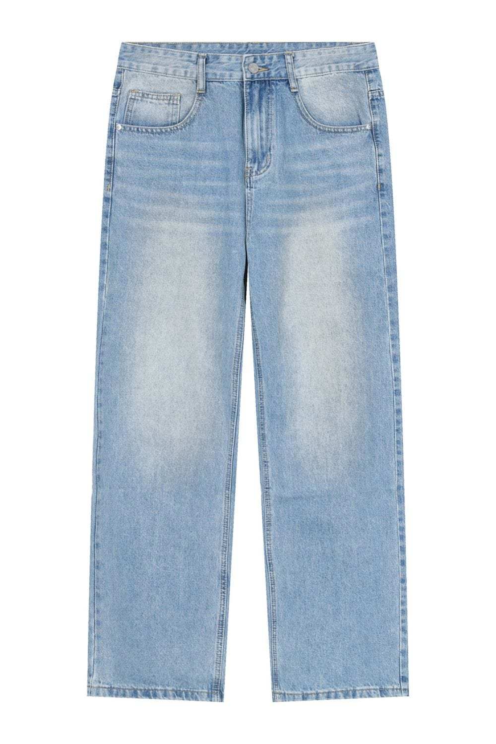 Washed Mid Rise Jeans with Pockets - Trendsi - Flyclothing LLC