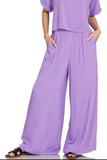 Zenana Round Neck T-Shirt and Wide Leg Pants Set - Trendsi - Flyclothing LLC