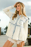 BiBi Snap Down Peplum Washed Shirt - Trendsi - Flyclothing LLC