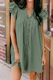 Ruffled V-Neck Cap Sleeve Mini Dress - Trendsi - Flyclothing LLC