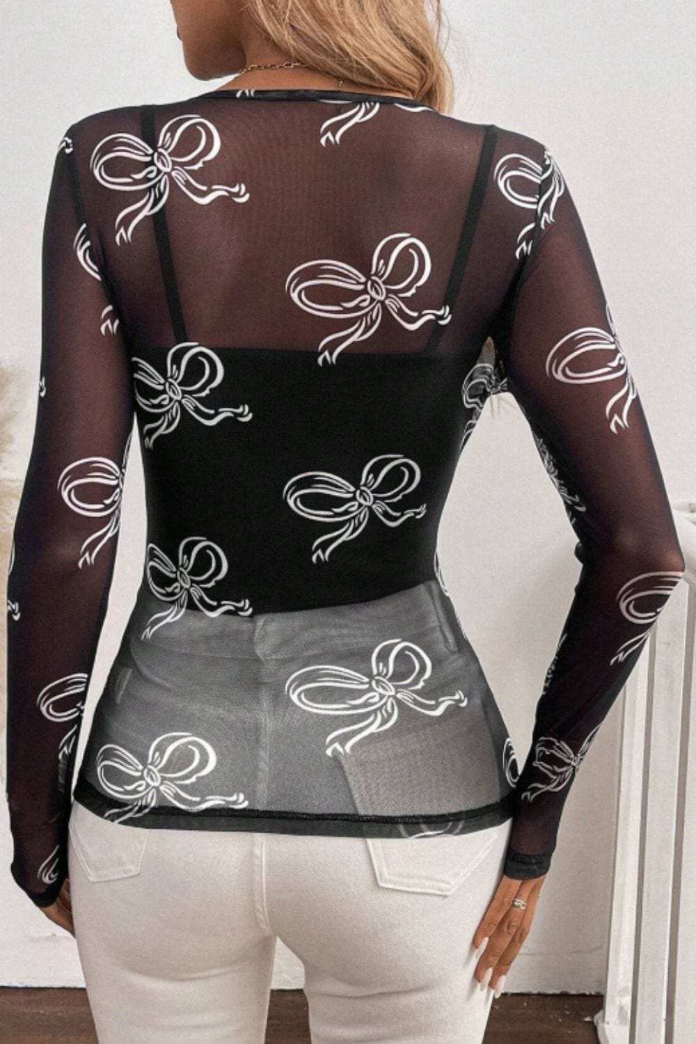 Bow Round Neck Long Sleeve Top - Trendsi - Flyclothing LLC