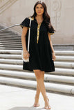 Sequin Half Button Short Sleeve Dress - Trendsi - Flyclothing LLC