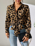 Leopard Collared Neck Long Sleeve Shirt - Trendsi - Flyclothing LLC
