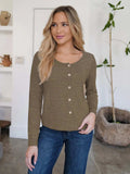Button Up Round Neck Long Sleeve Cardigan - Trendsi - Flyclothing LLC