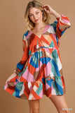 Umgee Abstract V-Neck Tiered Printed Dress - Trendsi - Flyclothing LLC