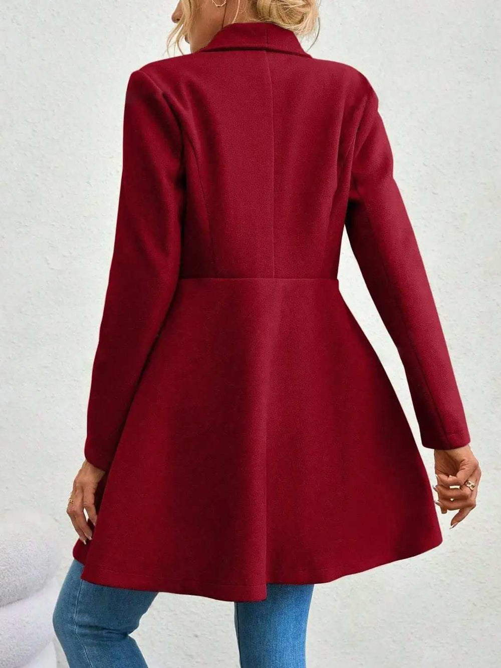 Collared Neck Button Up Long Sleeve Coat - Trendsi - Flyclothing LLC