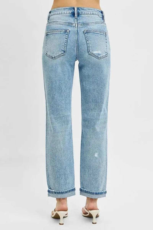 RISEN Full Size High Rise Ankle Boyfriend Distressed Jeans Plus Size - Trendsi - Flyclothing LLC