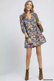 Umgee Boho Floral Balloon Sleeve Mini Dress - Trendsi - Flyclothing LLC