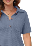 Waffle-Knit Short Sleeve Polo Shirt - Trendsi - Flyclothing LLC