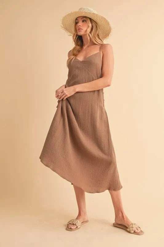 Aemi+Co Side Button Midi Cami Dress - Trendsi - Flyclothing LLC