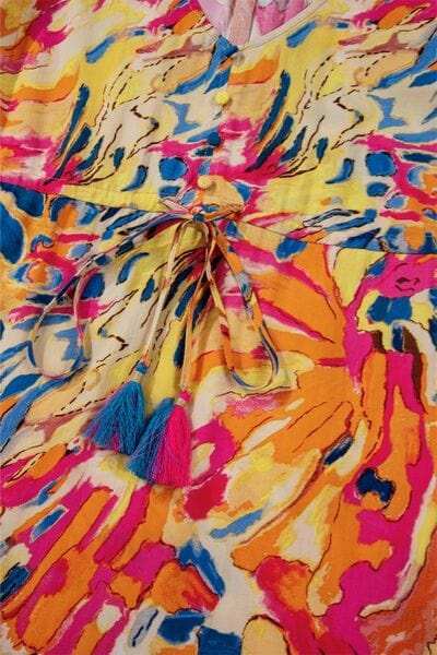 Printed Flare Sleeve Ruffled Hem Dress - Trendsi - Flyclothing LLC