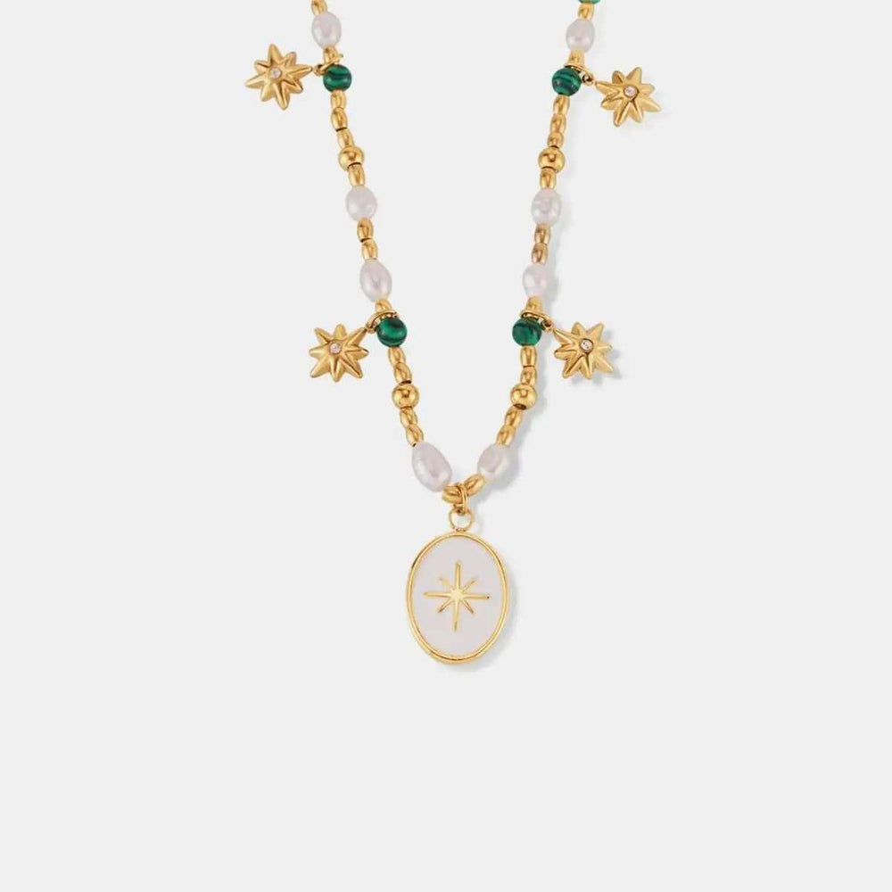 Titanium Steel Freshwater Pearl Oval Pendant Necklace - Trendsi - Flyclothing LLC