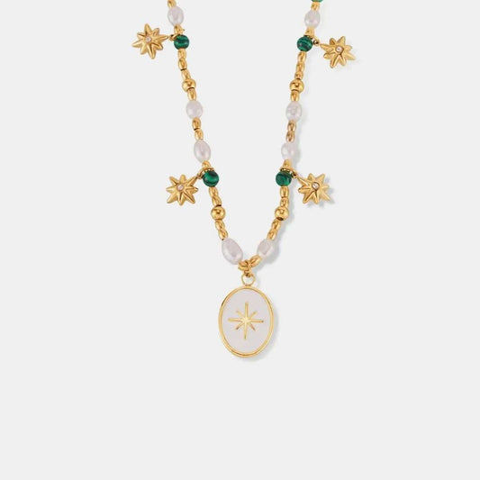 Titanium Steel Freshwater Pearl Oval Pendant Necklace - Trendsi - Flyclothing LLC