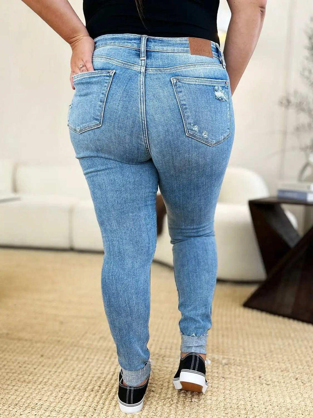 Judy Blue Full Size Mid Rise Destroy & Cuff Skinny Jeans - Trendsi - Flyclothing LLC