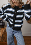 Striped Button Down Long Sleeve Cardigan - Trendsi - Flyclothing LLC