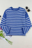 Striped Round Neck Dropped Shoulder Sweater - Trendsi - Flyclothing LLC