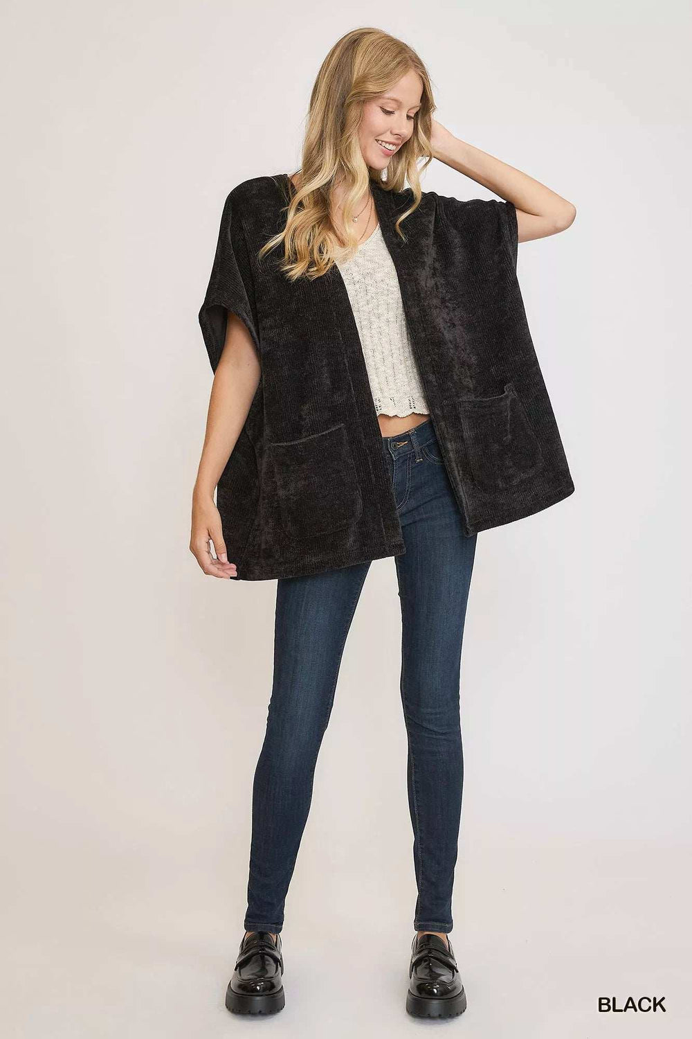 Umgee Open Front Knit Cardigan with Front Pockets - Trendsi - Flyclothing LLC
