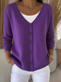 Full Size Button-Front V-Neck Cardigan Plus Size - Trendsi - Flyclothing LLC