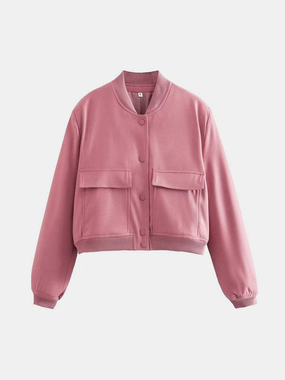 Pocketed Snap Down Baseball Collar Jacket - Trendsi - Flyclothing LLC