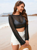 Openwork Long Sleeve Cover-Up - Trendsi - Flyclothing LLC