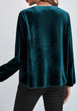Notched Long Sleeve Velvet Top - Trendsi - Flyclothing LLC