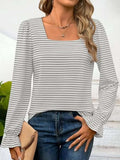 Striped Square Neck Flounce Sleeve Top - Trendsi - Flyclothing LLC