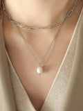 Freshwater Pearl Titanium Steel Double-Layered Necklace - Trendsi - Flyclothing LLC