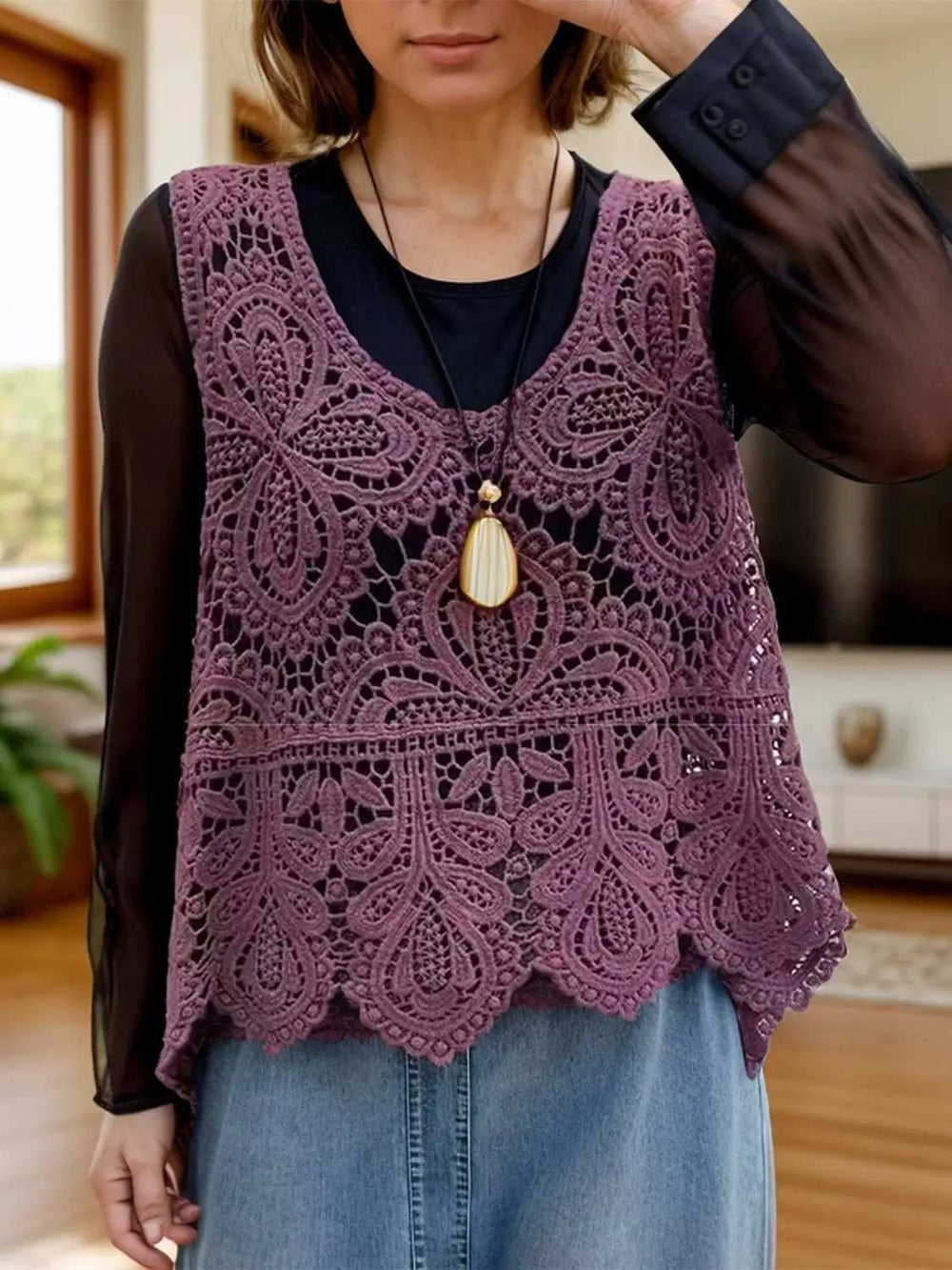 Cutout Scoop Neck Sleeveless Knit Cover Up - Trendsi - Flyclothing LLC