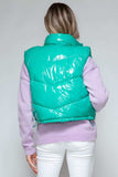 Snobbish Zip Up Turtleneck Shiny Quilted Vest - Trendsi - Flyclothing LLC