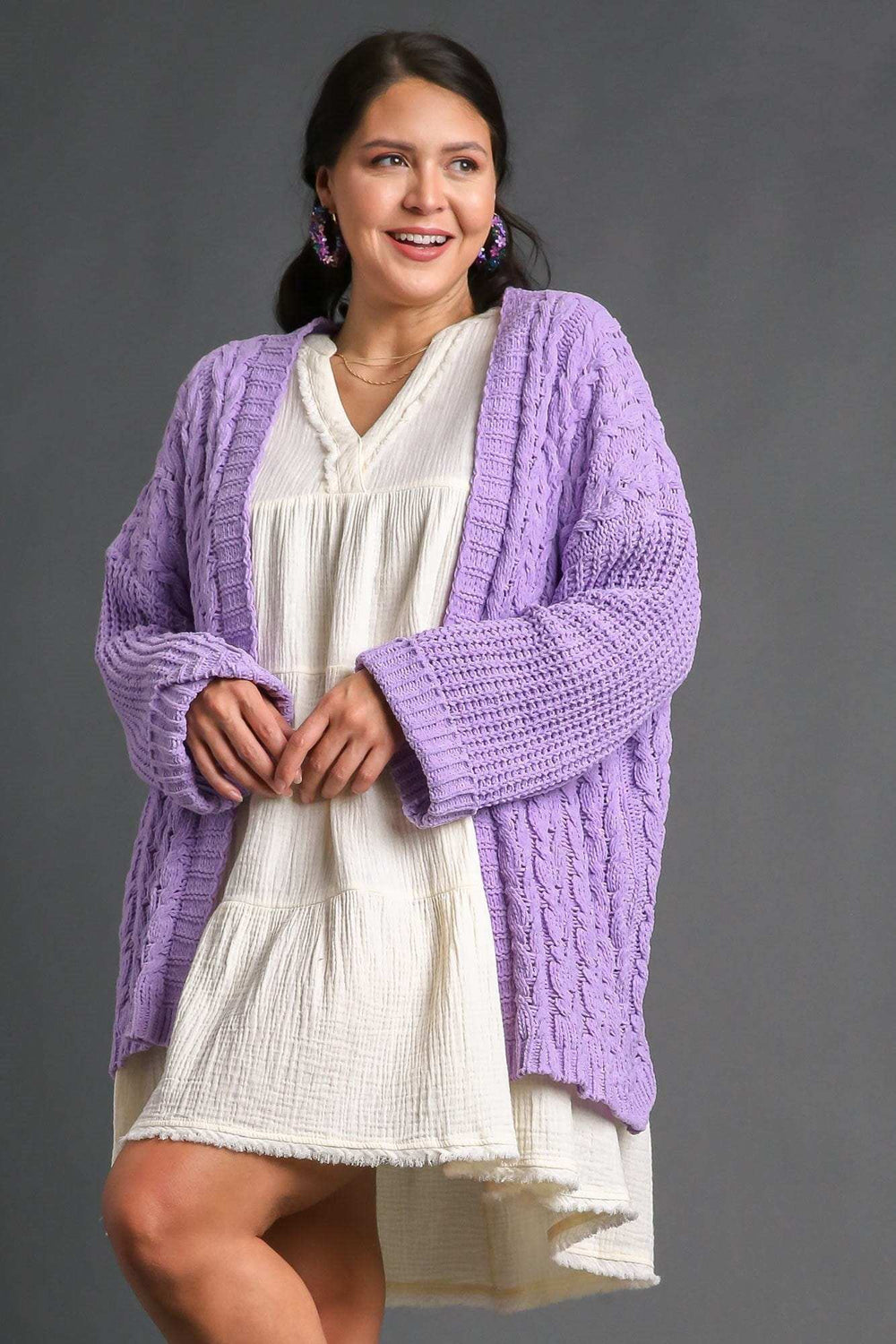 Umgee Full Size Cable Knit Open Front Long Sleeve Cardigan - Trendsi - Flyclothing LLC