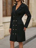 Double-Breasted Lapel Collar Long Sleeve Dress - Trendsi - Flyclothing LLC