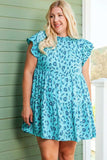 Plus Size Ruffled Leopard Cap Sleeve Mini Dress - Trendsi - Flyclothing LLC