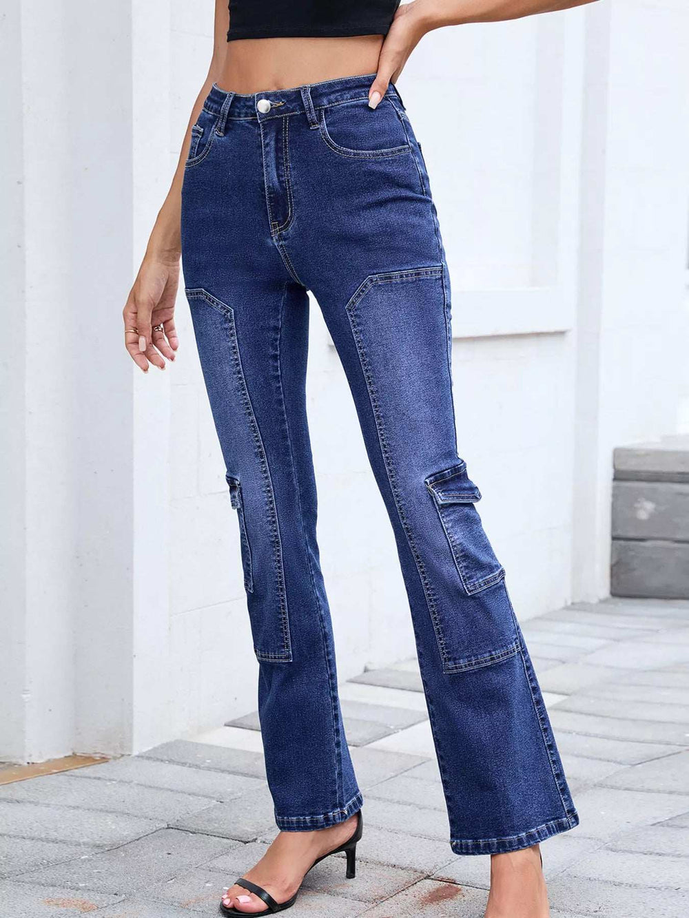 High-Waisted Bootcut Jeans - Trendsi - Flyclothing LLC