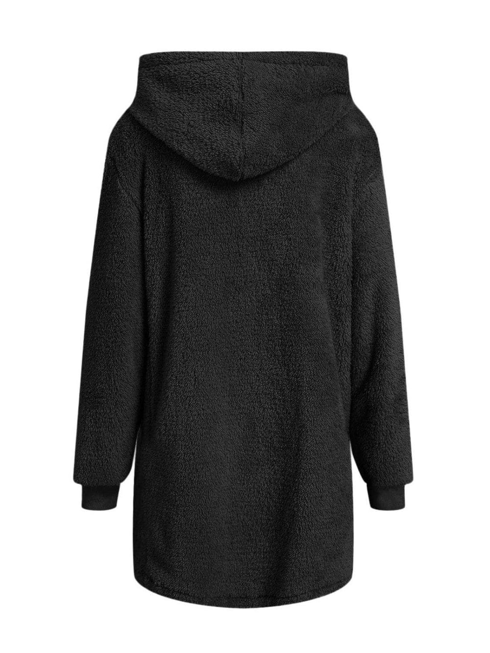 Fuzzy Pocketed Zip Up Long Sleeve Hooded Jacket - Trendsi - Flyclothing LLC