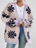 Contrast Dropped Shoulder Long Sleeve Cardigan - Trendsi - Flyclothing LLC