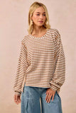 BiBi Open Seam Detail Textured Stripe Knit Top - Trendsi - Flyclothing LLC