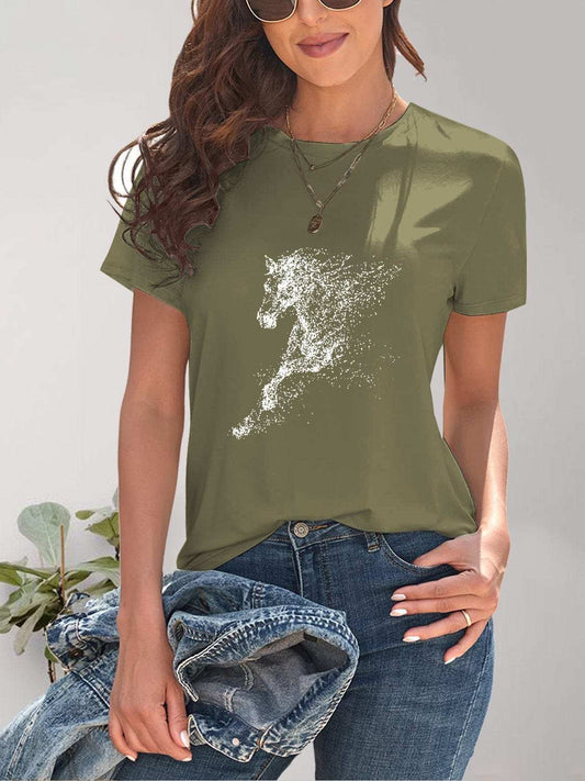 Horse Round Neck Short Sleeve T-Shirt - Trendsi - Flyclothing LLC
