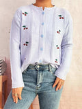 Cherry Embroidered Button Up Cardigan - Trendsi - Flyclothing LLC