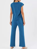 Casual Solid Color Cap Sleeve Top and Pants Knit Set - Trendsi - Flyclothing LLC