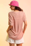 Waffle-Knit Notched Half Sleeve T-Shirt - Trendsi - Flyclothing LLC