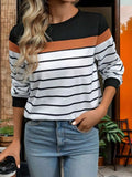 Striped Round Neck Long Sleeve Sweatshirt - Trendsi - Flyclothing LLC