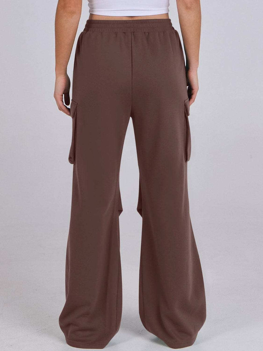 Elastic Waist Wide Leg Pants with Pockets - Trendsi - Flyclothing LLC