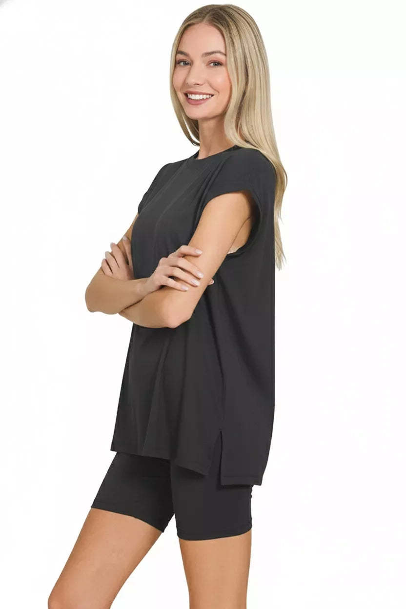 Zenana Brushed Dty Microfiber Top & Biker Shorts - Trendsi - Flyclothing LLC