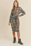 Mable Plaid Flannel Front Tie Button Down Shirt Dress - Trendsi - Flyclothing LLC