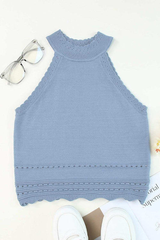 Eyelet Mock Neck Tank - Trendsi - Flyclothing LLC