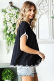 First Love Full Size Contrast Wavy Crochet Drop Shoulder Knit Top - Trendsi - Flyclothing LLC