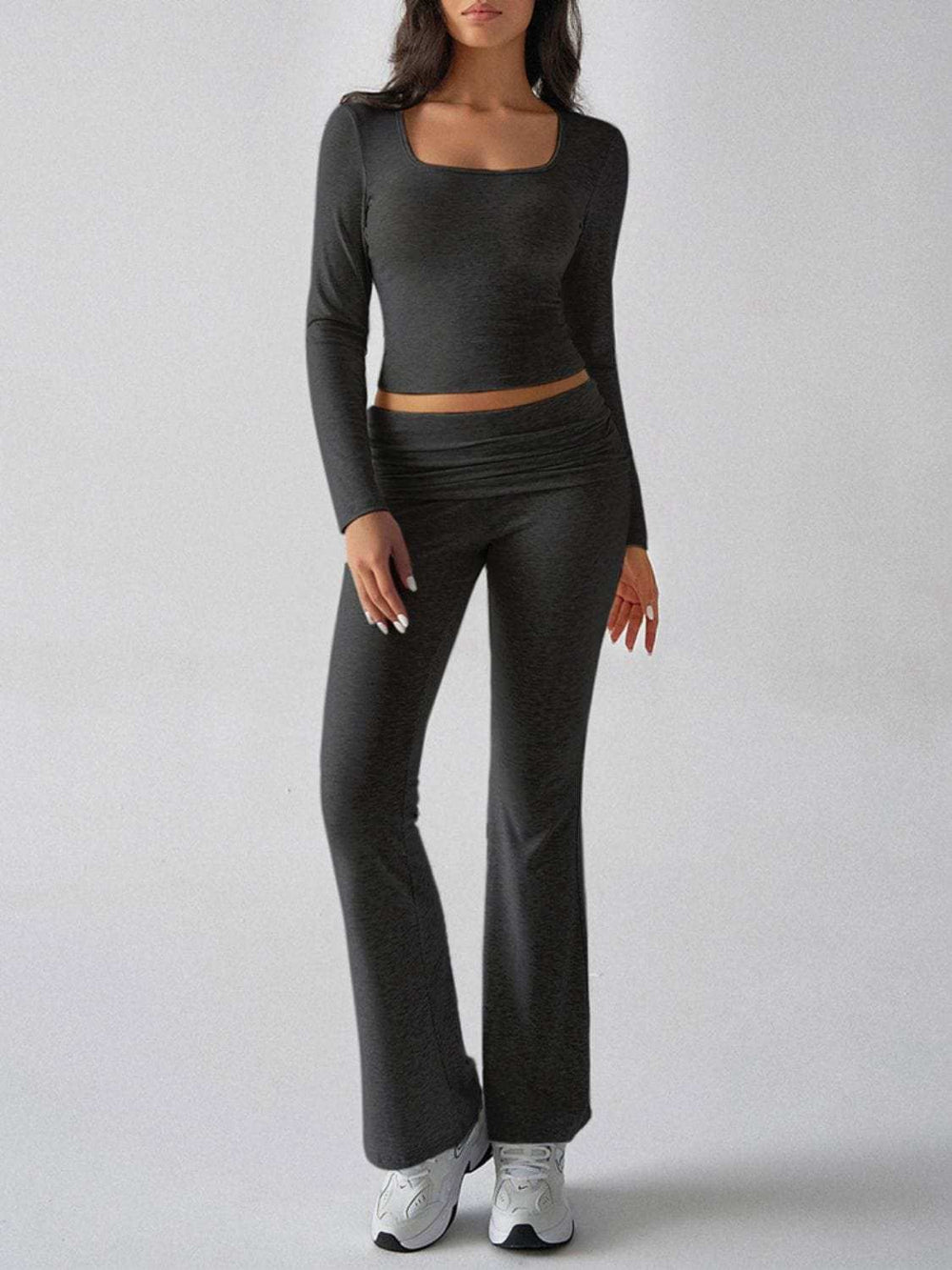 Devine Square Neck Long Sleeve Top and Pants Set - Trendsi - Flyclothing LLC