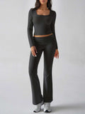 Devine Square Neck Long Sleeve Top and Pants Set - Trendsi - Flyclothing LLC
