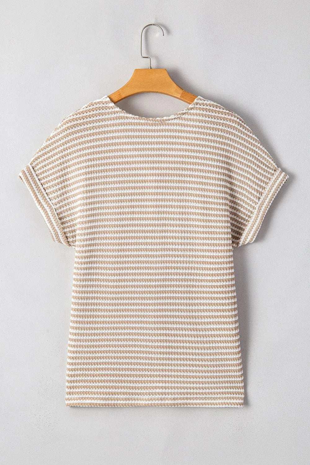 Stripe Buttoned Front V Neck T Shirt - Trendsi - Flyclothing LLC